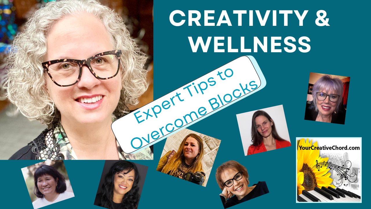 YourCreativeChord host, coach, author, poet, composer with arms outstretched in front of large old green tree!