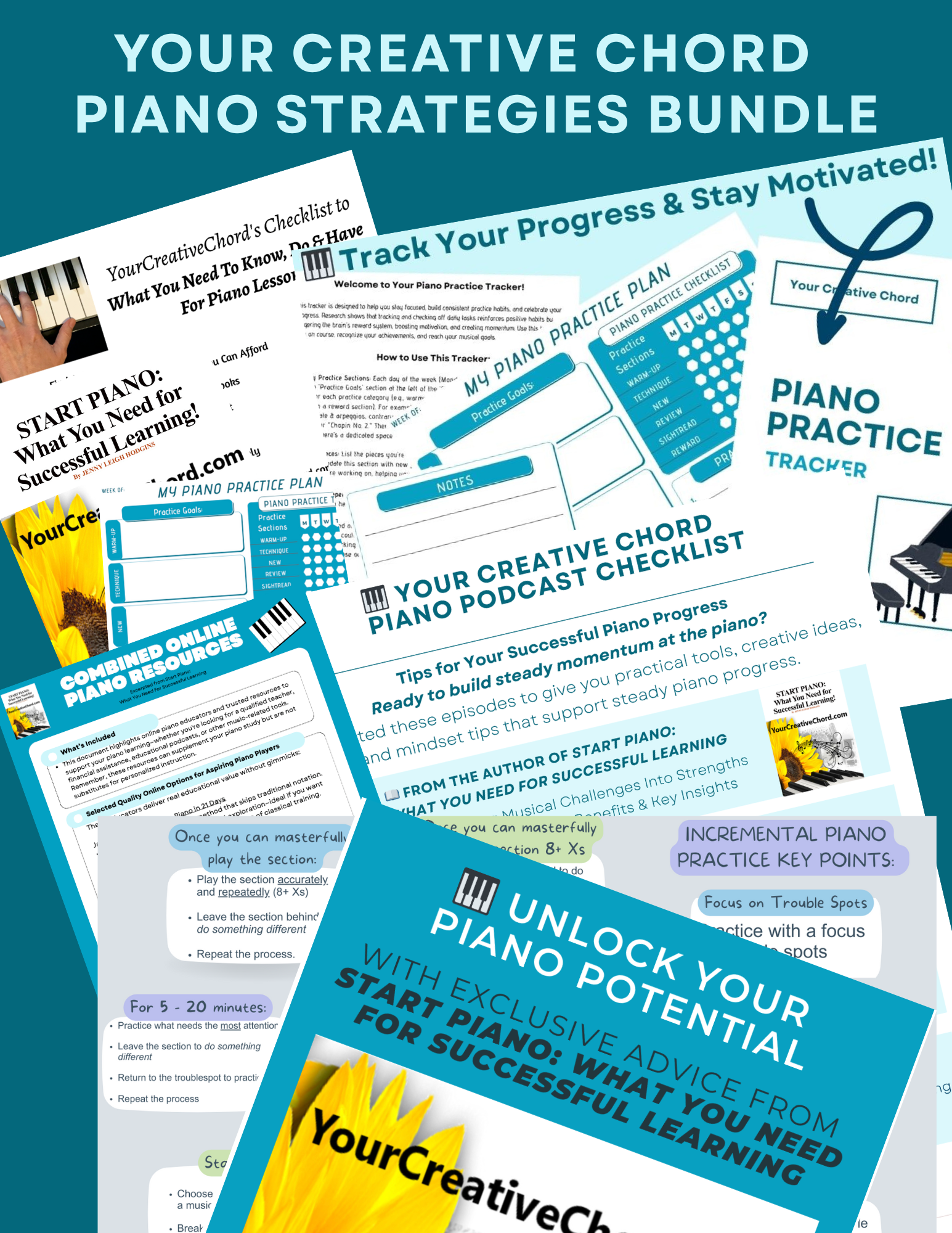piano strategies bundle from Your Creative Chord for new and returning piano learners